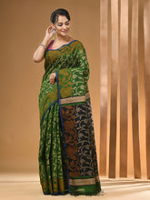 Load image into Gallery viewer, Green Cotton Handwoven Saree With Floral Designs