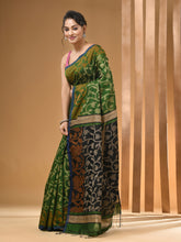 Load image into Gallery viewer, Green Cotton Handwoven Saree With Floral Designs