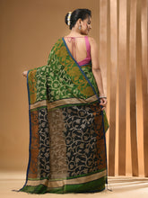 Load image into Gallery viewer, Green Cotton Handwoven Saree With Floral Designs