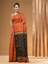 Load image into Gallery viewer, Orange Cotton Handwoven Saree With Floral Designs