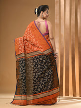 Load image into Gallery viewer, Orange Cotton Handwoven Saree With Floral Designs