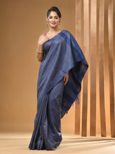 Load image into Gallery viewer, Grey Silk Handwoven Saree With Stripes Pattern