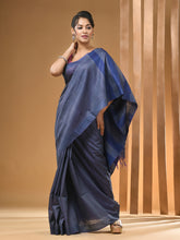 Load image into Gallery viewer, Grey Silk Handwoven Saree With Stripes Pattern