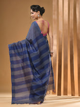 Load image into Gallery viewer, Grey Silk Handwoven Saree With Stripes Pattern