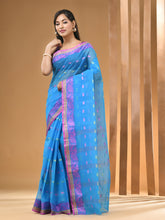 Load image into Gallery viewer, Sky Blue Pure Cotton Tant Saree With Woven Designs