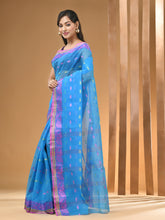 Load image into Gallery viewer, Sky Blue Pure Cotton Tant Saree With Woven Designs