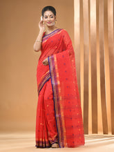 Load image into Gallery viewer, Red Pure Cotton Tant Saree With Woven Designs