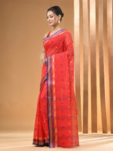 Load image into Gallery viewer, Red Pure Cotton Tant Saree With Woven Designs