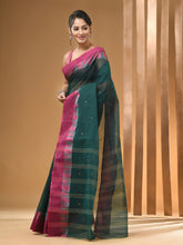 Load image into Gallery viewer, Castleton Green Pure Cotton Tant Saree With Woven Designs