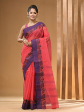 Load image into Gallery viewer, Salmon Red Pure Cotton Tant Saree With Woven Designs