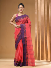 Load image into Gallery viewer, Salmon Red Pure Cotton Tant Saree With Woven Designs