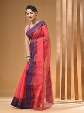 Load image into Gallery viewer, Salmon Red Pure Cotton Tant Saree With Woven Designs