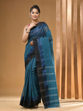 Load image into Gallery viewer, Teal Blue Pure Cotton Tant Saree With Woven Designs