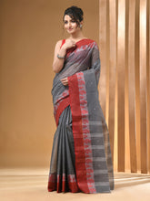 Load image into Gallery viewer, Grey Pure Cotton Tant Saree With Woven Designs