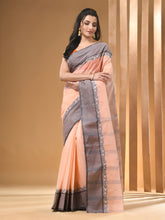 Load image into Gallery viewer, Peach Pure Cotton Tant Saree With Woven Designs