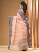 Load image into Gallery viewer, Peach Pure Cotton Tant Saree With Woven Designs