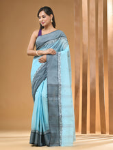 Load image into Gallery viewer, Baby Blue Pure Cotton Tant Saree With Woven Designs