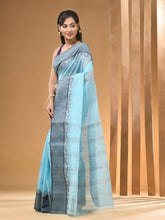 Load image into Gallery viewer, Baby Blue Pure Cotton Tant Saree With Woven Designs