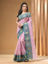 Load image into Gallery viewer, Crepe Pink Pure Cotton Tant Saree With Woven Designs