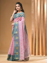 Load image into Gallery viewer, Crepe Pink Pure Cotton Tant Saree With Woven Designs