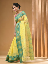 Load image into Gallery viewer, Lemon Yellow Pure Cotton Tant Saree With Woven Designs