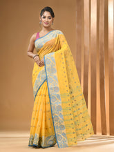 Load image into Gallery viewer, Bright Yellow Pure Cotton Tant Saree With Woven Designs