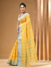 Load image into Gallery viewer, Bright Yellow Pure Cotton Tant Saree With Woven Designs