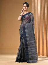 Load image into Gallery viewer, Grey Pure Cotton Tant Saree With Woven Designs
