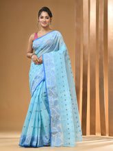 Load image into Gallery viewer, Sky Blue Pure Cotton Tant Saree With Woven Designs