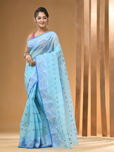 Load image into Gallery viewer, Sky Blue Pure Cotton Tant Saree With Woven Designs