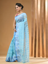 Load image into Gallery viewer, Sky Blue Pure Cotton Tant Saree With Woven Designs