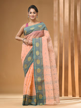 Load image into Gallery viewer, Peach Pure Cotton Tant Saree With Woven Designs