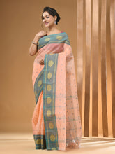 Load image into Gallery viewer, Peach Pure Cotton Tant Saree With Woven Designs