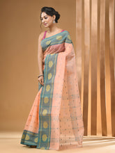 Load image into Gallery viewer, Peach Pure Cotton Tant Saree With Woven Designs
