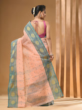 Load image into Gallery viewer, Peach Pure Cotton Tant Saree With Woven Designs
