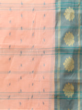 Load image into Gallery viewer, Peach Pure Cotton Tant Saree With Woven Designs