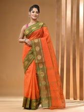 Load image into Gallery viewer, Orange Pure Cotton Tant Saree With Woven Designs