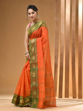 Load image into Gallery viewer, Orange Pure Cotton Tant Saree With Woven Designs