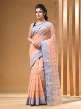 Load image into Gallery viewer, Peach Pure Cotton Tant Saree With Woven Designs