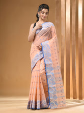 Load image into Gallery viewer, Peach Pure Cotton Tant Saree With Woven Designs
