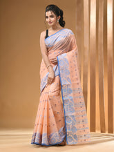 Load image into Gallery viewer, Peach Pure Cotton Tant Saree With Woven Designs
