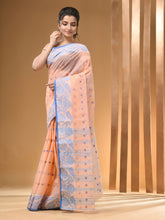 Load image into Gallery viewer, Peach Pure Cotton Tant Saree With Woven Designs