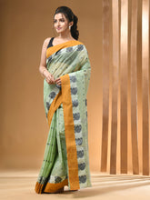 Load image into Gallery viewer, Olive Green Pure Cotton Tant Saree With Woven Designs
