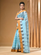Load image into Gallery viewer, Sky Blue Pure Cotton Tant Saree With Woven Designs