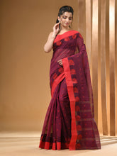 Load image into Gallery viewer, Magenta Pure Cotton Tant Saree With Woven Designs