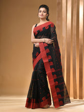 Load image into Gallery viewer, Black Pure Cotton Tant Saree With Woven Designs