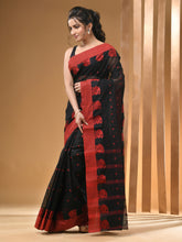 Load image into Gallery viewer, Black Pure Cotton Tant Saree With Woven Designs