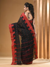Load image into Gallery viewer, Black Pure Cotton Tant Saree With Woven Designs