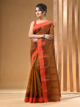 Load image into Gallery viewer, Brown Pure Cotton Tant Saree With Woven Designs