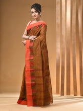 Load image into Gallery viewer, Brown Pure Cotton Tant Saree With Woven Designs